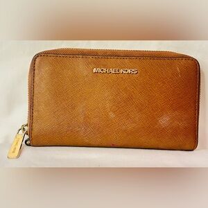 Michael Kors Jet Set Continental Wallet | Brown Saffiano Leather | Zip Around